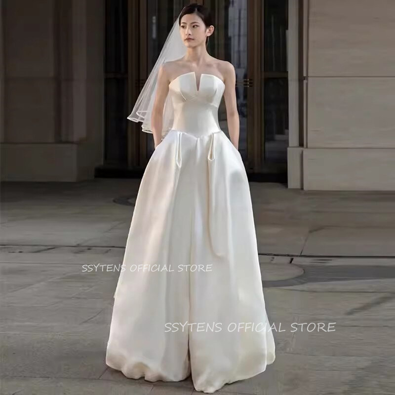 Wdzięczna satynowa Korea syrenka suknie ślubne bez ramiączek elegancka linia suknia ślubna suknia ślubna plaża vestidos de novia