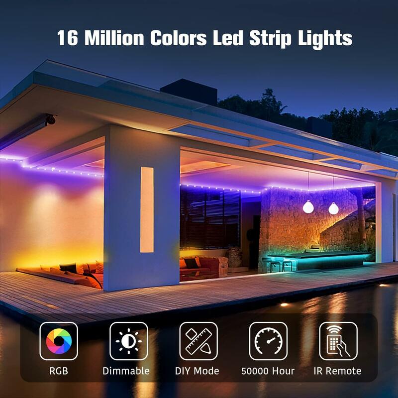 Tira de Luces LED RGB 5050, iluminación de 1M-20M, sincronización de música, 16 millones de colores, decoración de habitación para fiesta y hogar