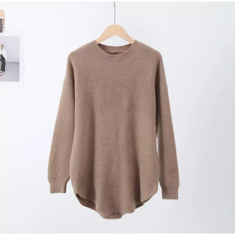 Casual Loose Knit Pullover Women Solid O-neck Fluffy Sweaters Female Autumn Warm Soft Knitwear Fashion Long Sleeve Lady Sweaters