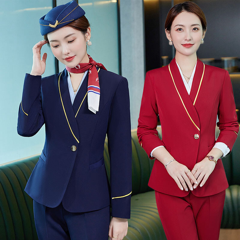 Новинка 8917, осенне-зимняя деловая Женская одежда с длинным рукавом, деловой костюм, деловая одежда, модная авиационная рабочая одежда для отелей