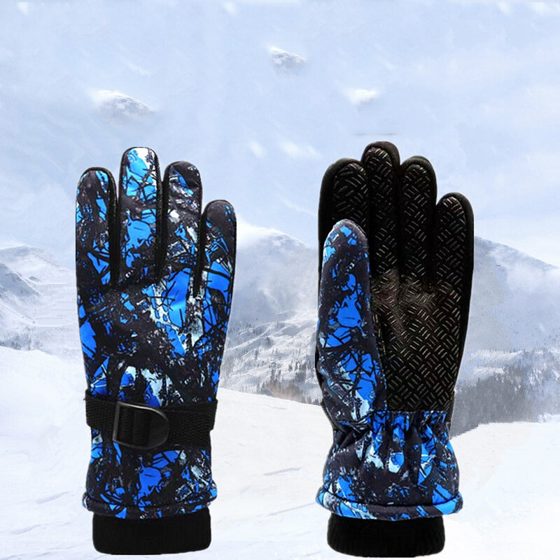 Modne dziecięce zimowe ciepłe rękawiczki zagęszczone rękawice śnieżne regulowane ciepłe rękawiczki Unisex wodoodporne rękawice narciarskie dla chłopców dziewcząt