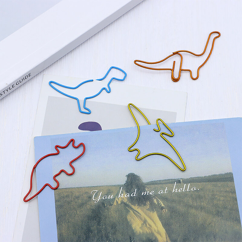 Pinces à papier en forme de dinosaure, lot de 10 pièces, marque-page en métal coloré, classeur de bureau, porte-billets, papeterie de marquage scolaire