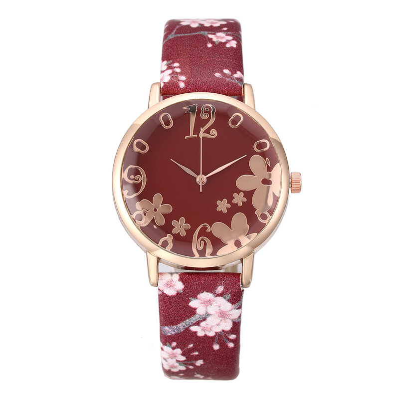 여성 럭셔리 시계, 새로운 패션 양각 꽃 작은 신선한 프린트 벨트 다이얼 시계, 여학생 쿼츠 시계, 여성 시계