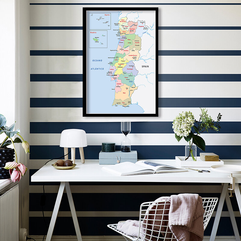 60*90cm Administrative Map of The Portugal Wall Art Map In Portuguese Canvas Painting Unframed Poster Home Decor School Supplies