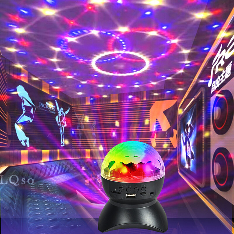 Música sem fio Bluetooth Rotating Stage Light, RGB Strobe Laser Projector, DJ Speakers, Disco Ball, Recarregável Party