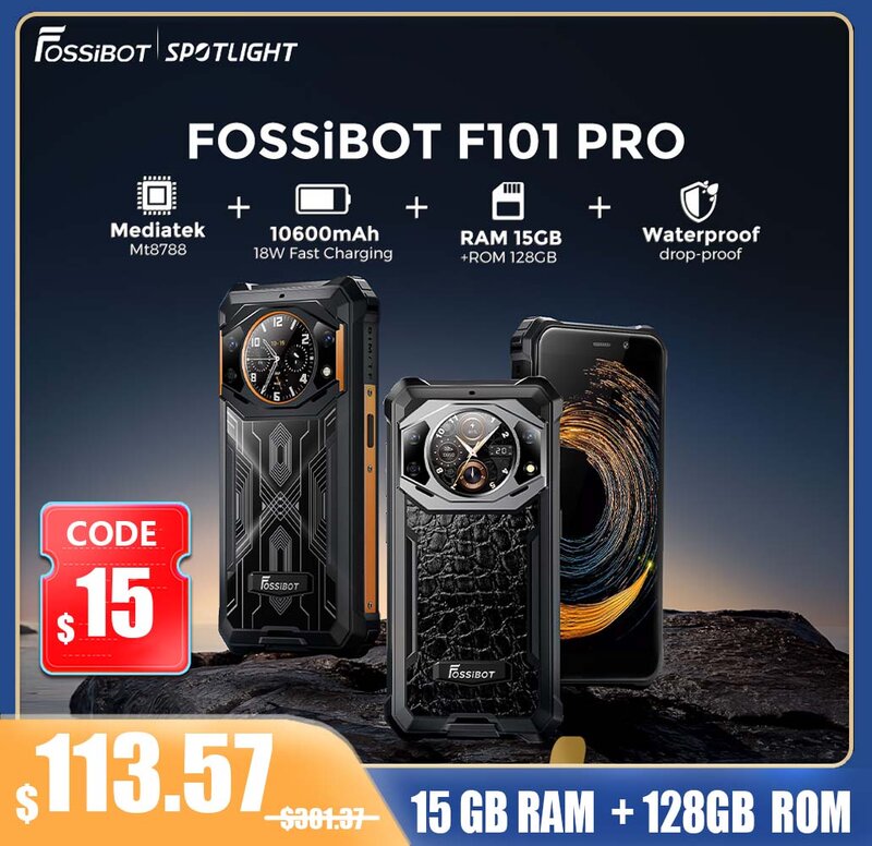 Fossisot F101 Pro ponsel cerdas berat, ponsel pintar 10600mAh,IP68,15GB + 128GB, tahan air versi Global, NFC