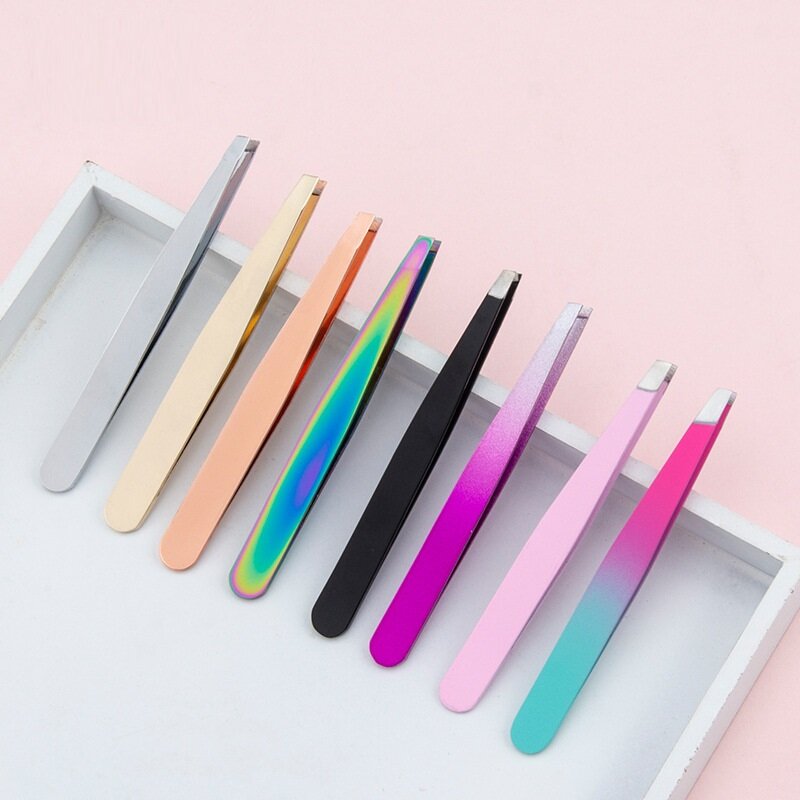 High-Quality Eyebrow Tweezer Colorful Hair Beauty Fine Hairs Puller Stainless Steel Slanted Eye Brow Clips Removal Makeup Tools