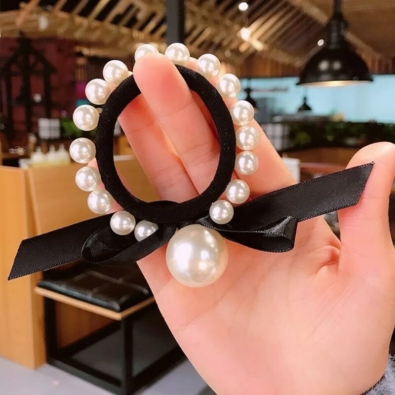 Bandeau de cheveux en caoutchouc avec grosses perles pour femmes, chouchous de style coréen, porte-queue de cheval pour filles, accessoires de mode, 2022