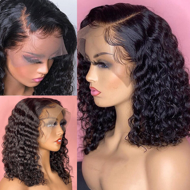 Short Curly Bob Wig Lace Front Human Hair Wigs For Black Women Brazilian Bob 13x4 Pre Plucked Deep Water Wave Lace Frontal Wig