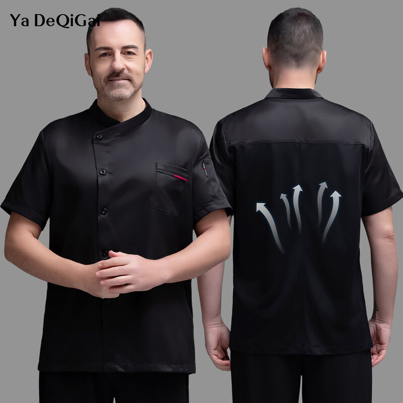 Tylna siatka mundurki męskie damskie kurtki z krótkim rękawem letnie ubrania szefa kuchni restauracja kuchnia kuchnia bluzka