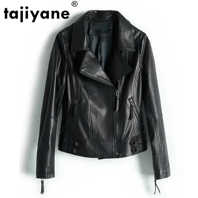 Tajiyane – veste en cuir véritable pour femme, manteau de moto en peau de mouton, vêtement féminin, printemps-automne, WPY828