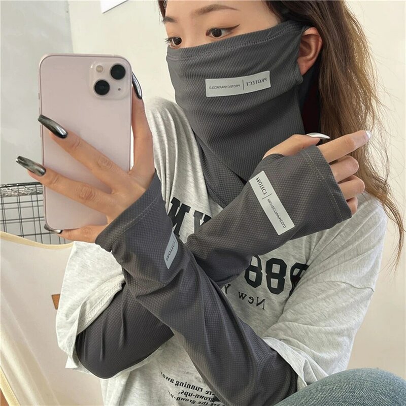 Summer Thin Breathable Sunscreen Sleeves Mask Solid Neck Wrap Driving Gloves Scarves Ice Silk UV Protection Ear Bandana Scarf