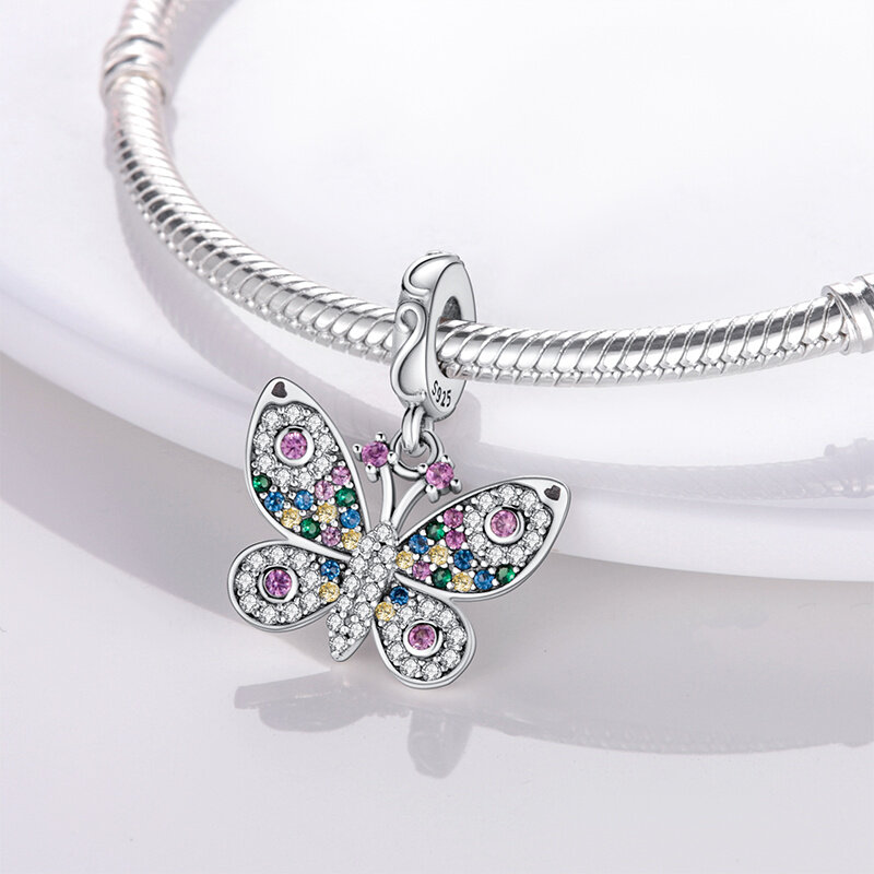 Echte 925 Sterling Silber bunte Schmetterling Libelle Charms Perlen passen Pandora 925 Original Armbänder feine DIY Schmuck herstellung