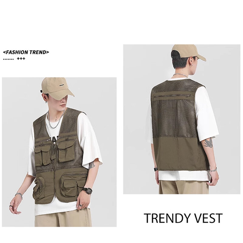 Funzionale tooling retro vest vest high street ruffian senza maniche sashimi summer thin oversize coat