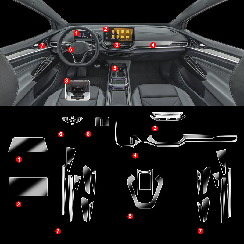 TPU para Volkswagen VW ID.4 ID 4 ID.6 ID 6 Crozz X Filme Transparente Car Interior Adesivo de Controle Central Gear Door Outlet Painel