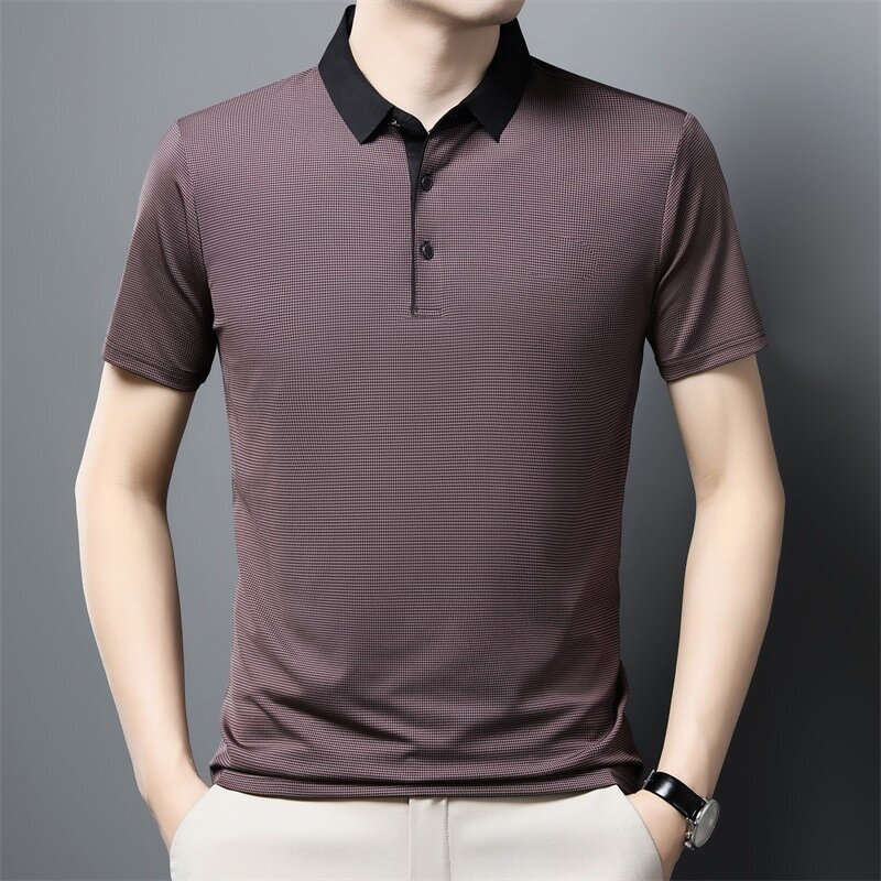Camisa polo casual de negócios masculina, camisa simples com lapela, tendência da moda, novo, verão