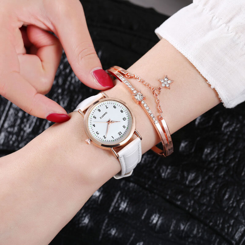 여성용 가죽 시계 캐주얼 야광 쿼츠 시계, 심플한 대학 시계, 작은 신선한 여성 시계, Reloj Mujer 패션