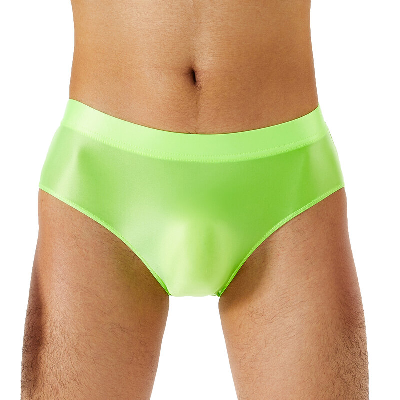Briefs sexy ultra-finas brilhantes para homens, cuecas suaves de cintura baixa com corda G, cueca de cor sólida, swimwear cor doce