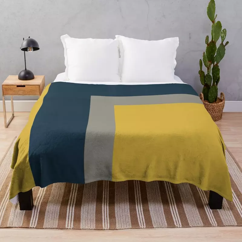 Half Frame Minimalist Geometric Pattern 2 in Mustard Yellow, Navy Blue, and Grey Throw Blanket funny gift Kid'S Blankets