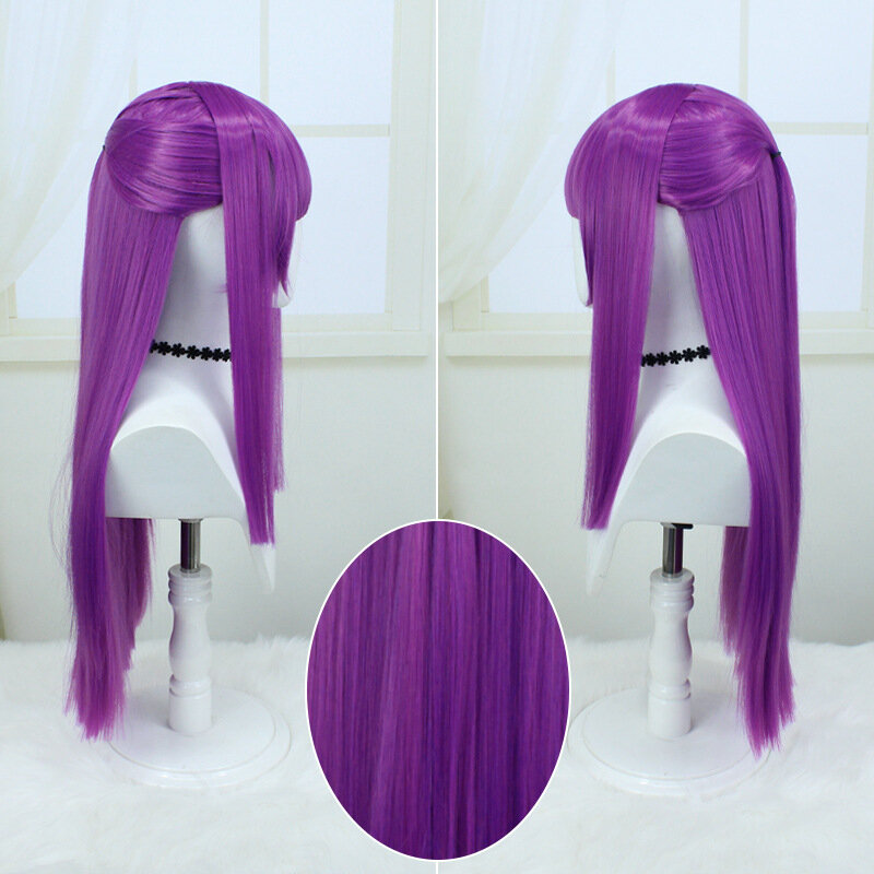 Frieren Beyond Journey's End Cosplay Fren peluca sintética recta larga púrpura con flequillo para mujer, cabello falso de Halloween, 80cm