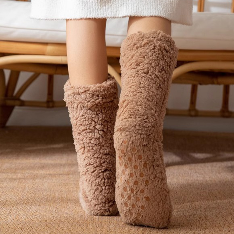 Плотные термоноски для мужчин и женщин, зимние теплые домашние мягкие утепленные бархатные нескользящие носки-тапочки для сна, подарок на Рождество