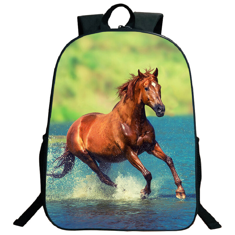 Tas punggung anak-anak, ransel cetakan kuda lari kapasitas besar untuk sekolah dasar, tas sekolah ringan, tas ransel perjalanan
