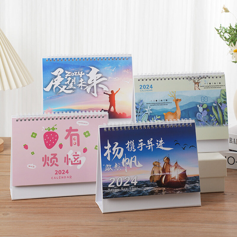 Calendrier Dragon chinois avec listes de licences, calendrier à bobine rabattable debout, décoration de la maison, bureau de table, licence familiale, 2024