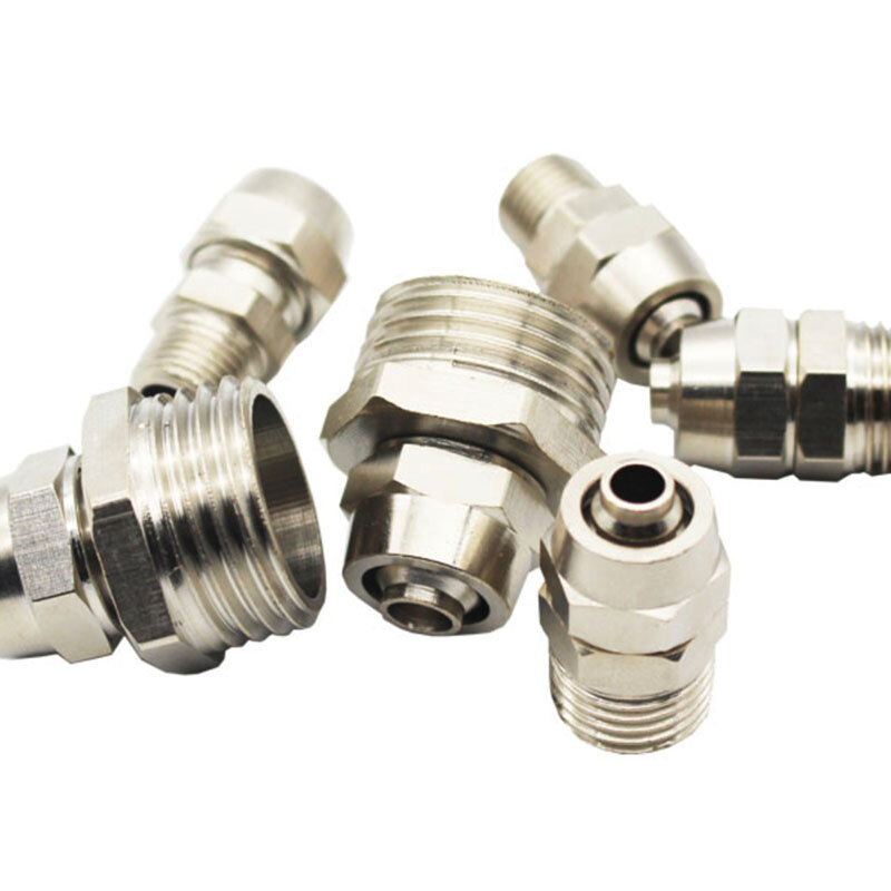 Pneumatic Quick Connector PC4-16mm Straight M5/6-16 01/2/3/4 External Thread Connecting Gas Pipe Connector Copper Nickel Plated