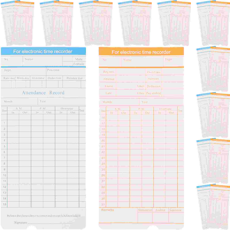 100 Sheets Attendance Paper Jam Office Card Recording Cards Use Timecards Double-sided Punch Weekly Supply
