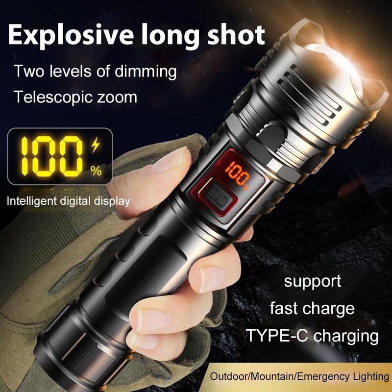 LED Strong Light Digital Display Flashlight Rechargeable Waterproof Adjustable Focus Flashlight For Camping Outdoor And Eme T7J1