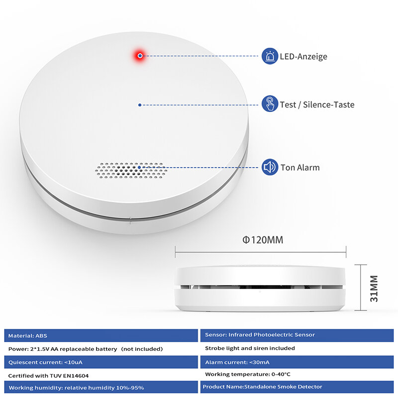 Versi WiFi Super Tipis Tuya & Smart Life Sensor Detektor Asap Keamanan Rumah Instrumen Alarm Suara Standar Perangkat Peringatan Kebakaran