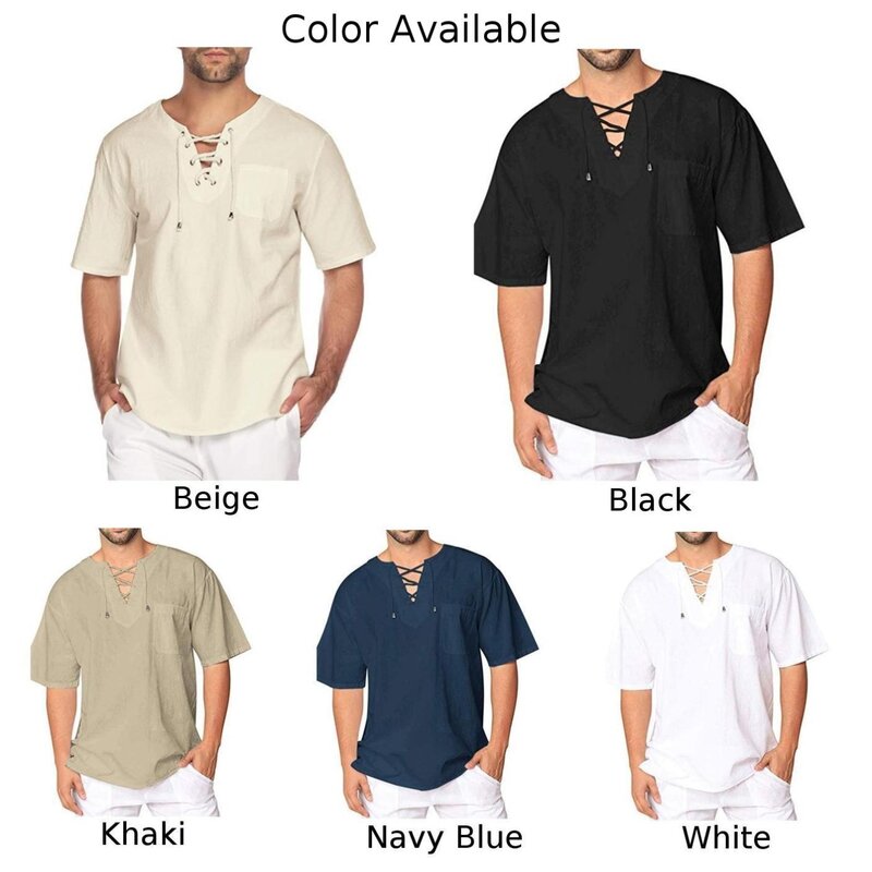 Camiseta de manga curta masculina, tops macios de cor sólida, calças justas de praia, túnica gola V, blusa respirável, roupas de verão