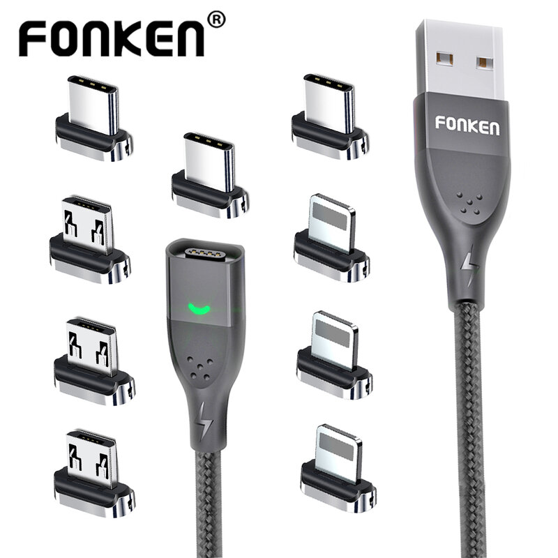 FONKEN Magnetic Cable 3A USB Magnetic Phone Charger Data Cord USB Type C Cable Magnet Fast Charging Cable Micro USB Charge Wire