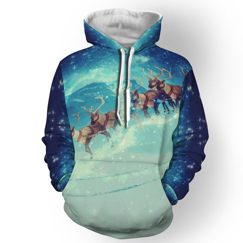 2022 winter new Christmas 3D printed jacket children Santa hat hoodie casual men and women long sleeve Christmas clothing
