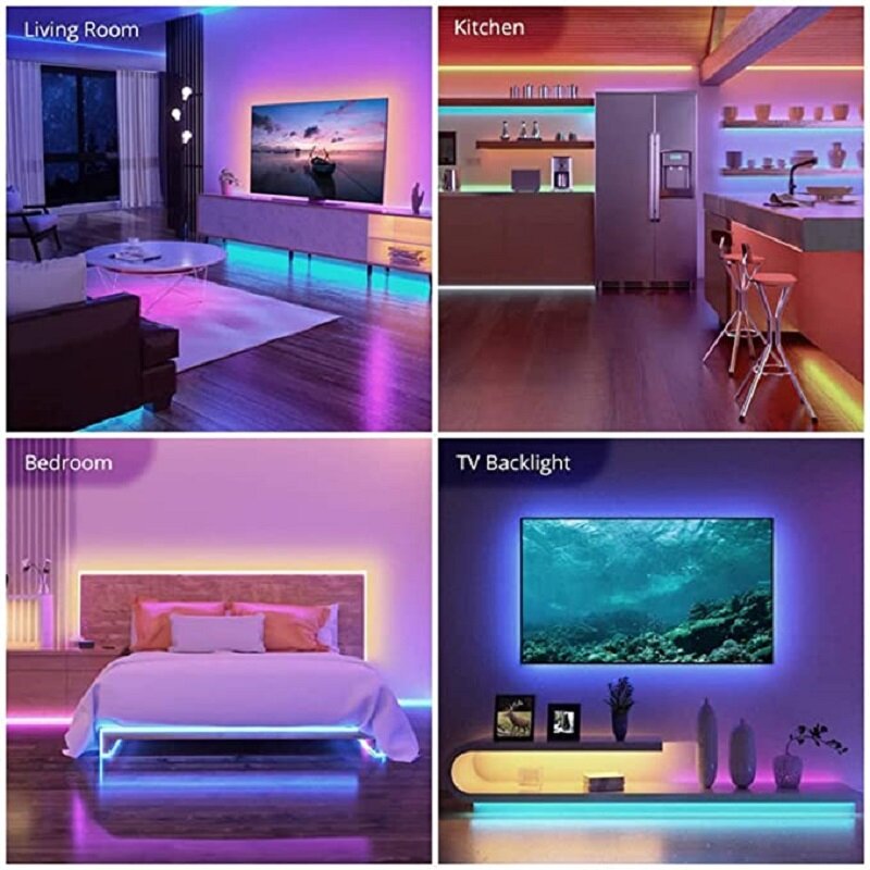 RGB LED Strip Lights para quarto, TV, USB, Bluetooth, jogo, luz de néon, decoração de Natal, fita, 10m, 20m