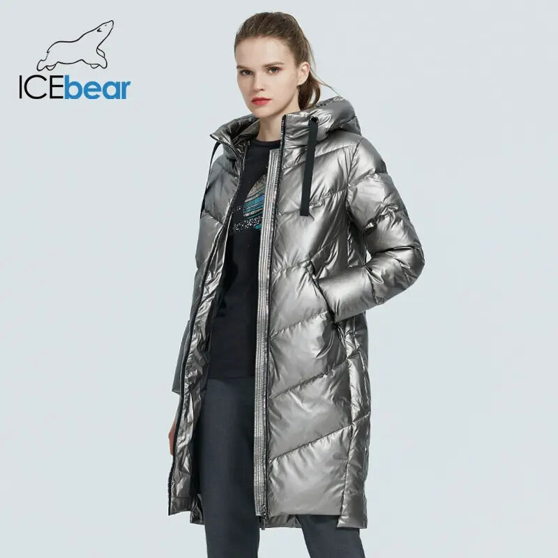 ICEbear 2023 новая зимняя женская куртка с капюшоном модное повседневное тонкое длинное теплое хлопковое пальто брендовые женские парки GWD20302D