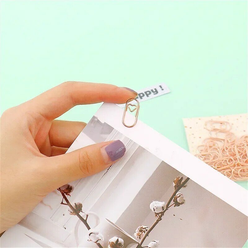 50pcs Metal Love Heart Paper Clips Gold Rose Gold Mini Bookmarks  Tickets Photo Binder Clips Patchwork Clips Office Supplies