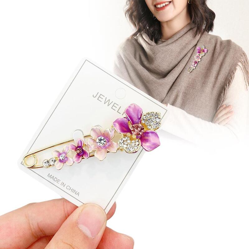 Luxury Shawl Flower Brooch Shiny Crystal Shawl Cloak Fastener Lapel Pin Scarf Dress Clothes Fashion Elegant Jewelry Accessories