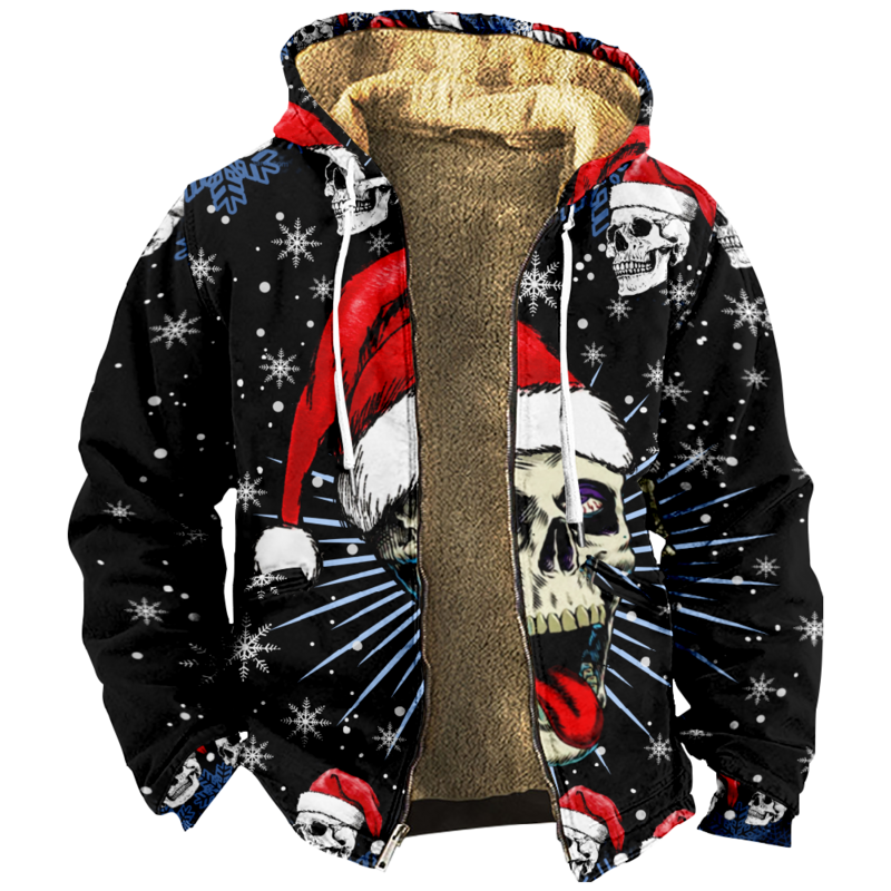 Sudadera con capucha 3D para hombre y mujer, suéter de manga larga con cremallera y cuello levantado, ropa divertida de Navidad, 2023