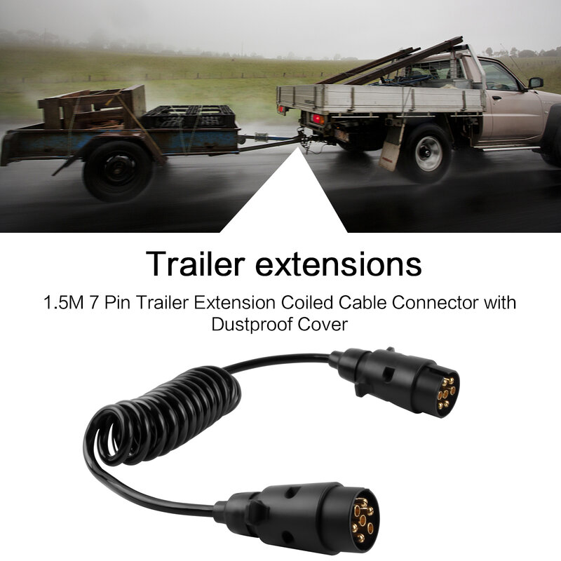 Trailer Extensão Enrolado Cabo Conector com Dustproof Tampa, Caravan Towing Socket, Plug Board Conectores, Acessório do carro, 2m, 7 Pin