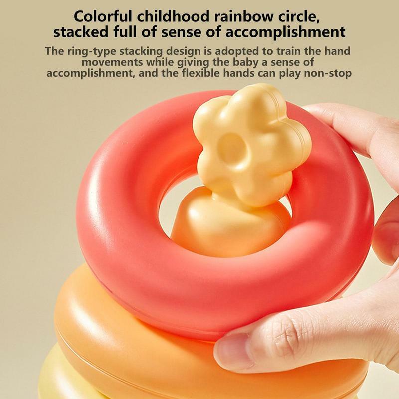 Rainbow Stacking Ring Tower Crianças Montessoris Brinquedos Educação Infantil Ensino Aids Aprendizagem Pilha Brinquedos Para Bebês Presentes De Aniversário