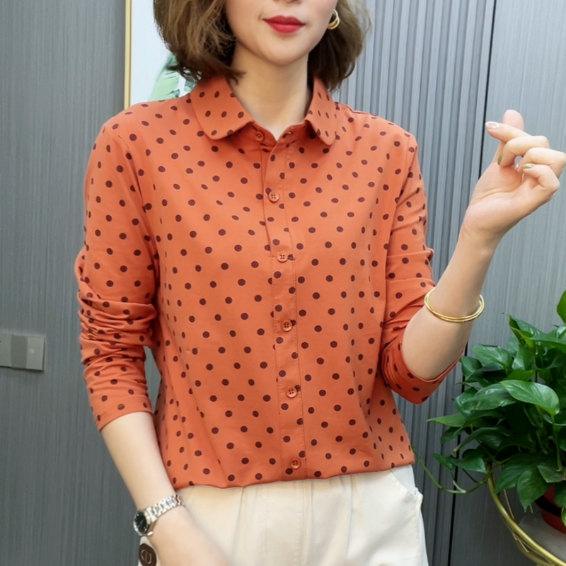 Elegant Lapel Button Printed Polka Dot Shirts Women's Clothing 2024 Spring Summer New Loose All-match Tops Office Lady Blouses