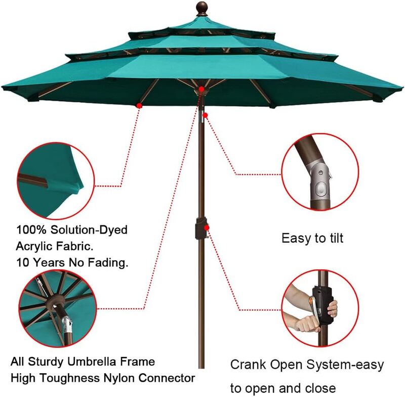 Тент от солнца EliteShade, не выцветающий, 9 футов, 3 уровня, зонт для рынка, террасы, зонт для открытого воздуха с вентиляцией