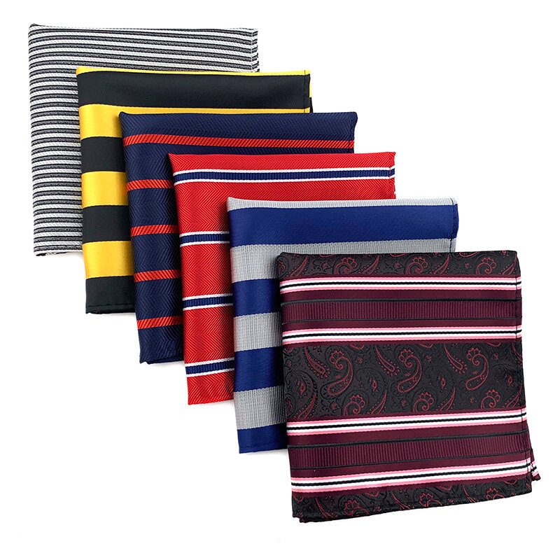 25*25CM New Tide Fashion Striped Polyester Handkerchief Pocket Square for Man Business Wedding Suit Accessories Wholesale
