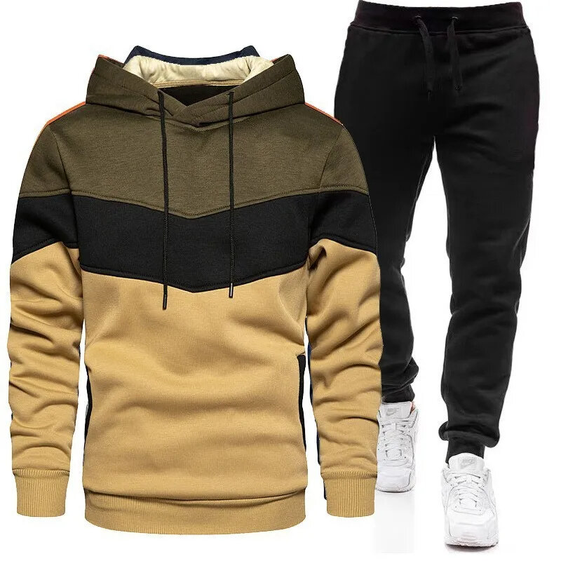 Men's Sports Sweatshirt and Pants, Sportswear, 3 Color Block, Autumn and Winter