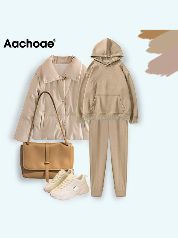 Aachoae-Sudadera con capucha para mujer, 100% algodón, chándal deportivo, Jersey holgado informal japonés, invierno, 2022
