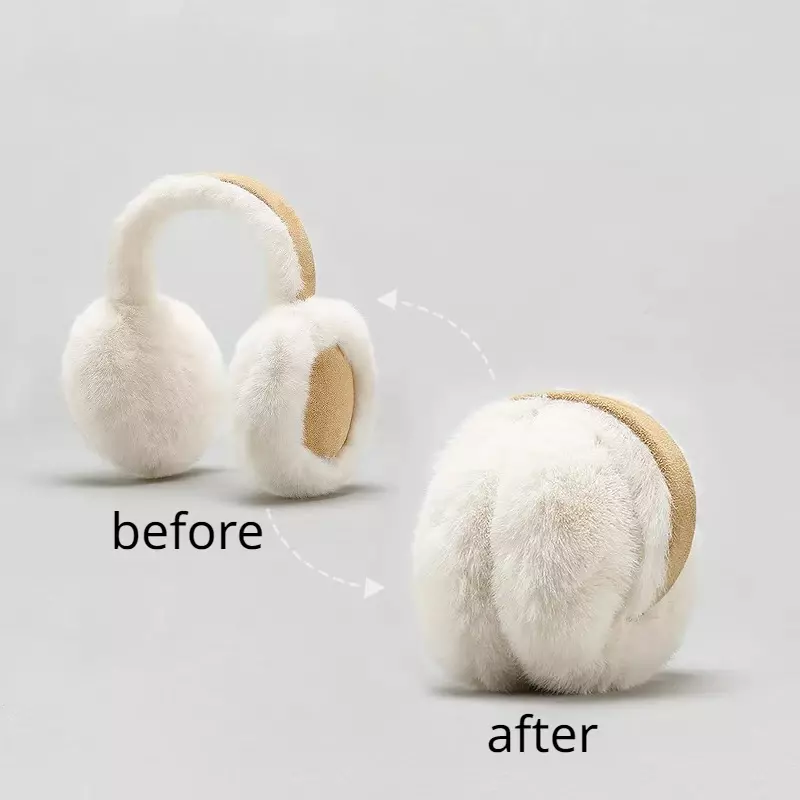 Fashion Foldable Ear Muffs Women Winter Thicken Fluffy Plush Colorblocking Outdoor Windproof Ear Protection Riding Ear Warmer