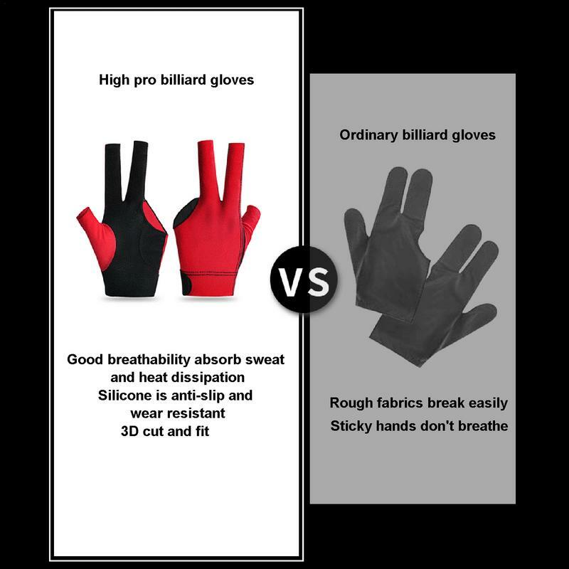 Sarung tangan Billiard menunjukkan tiga jari Snooker1 khusus sangat elastis anti-selip bernapas sarung tangan setengah tipis tunggal bernapas