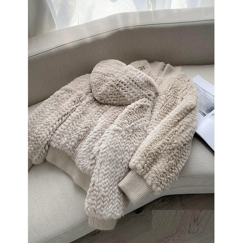 Hoodies de lã de coelho falso para mulheres, jaqueta fofa, casaco branco, casacos quentes, alta qualidade, inverno, 2023