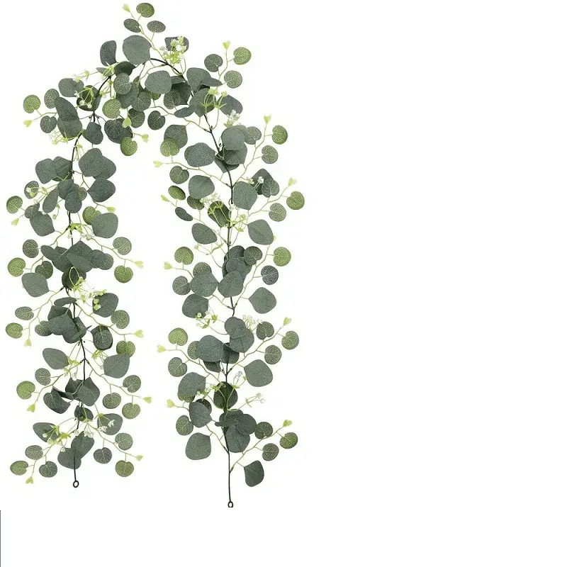 Daun eukaliptus buatan gantungan dinding tanaman hijau Vine Hotel simulasi tanaman sutra daun eukaliptus tanaman merambat